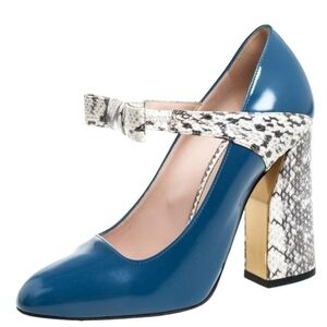 Gucci Multicolor Leather And Python Bow Block Heel Round Toe Pumps